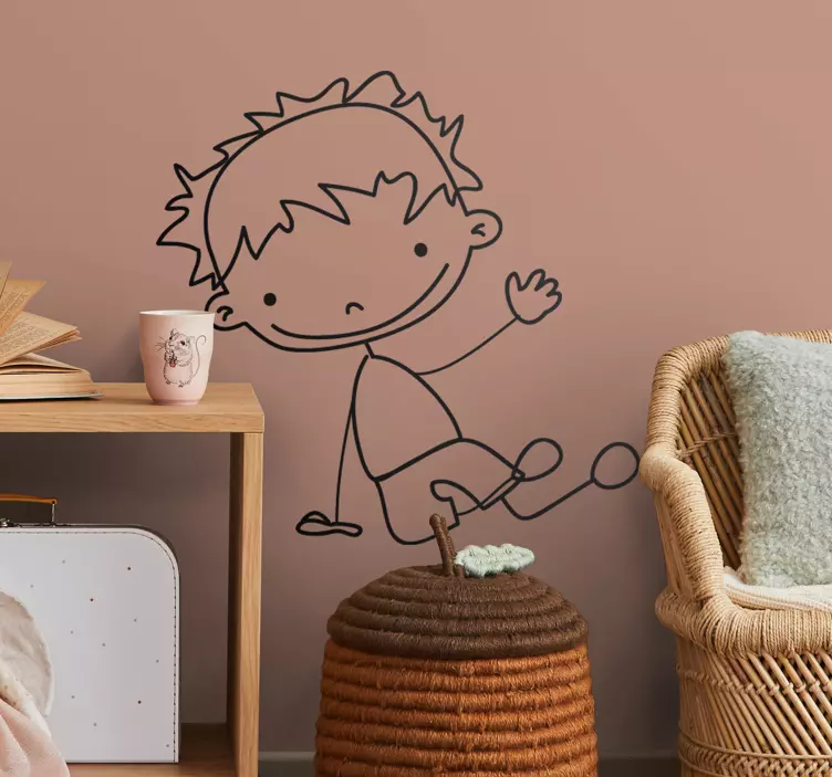 Adesivo cameretta bimbo seduto che saluta  stilizzato - TenStickers