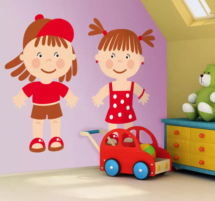 Adesivo cameretta coppia bimbi rossi - TenStickers