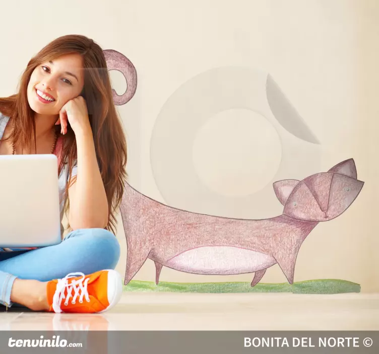 Adesivo cameretta gatto coda lunga - TenStickers