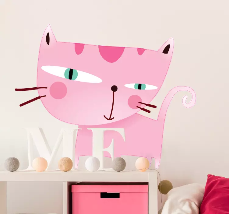 Adesivo cameretta illustrazione gatto rosa - TenStickers
