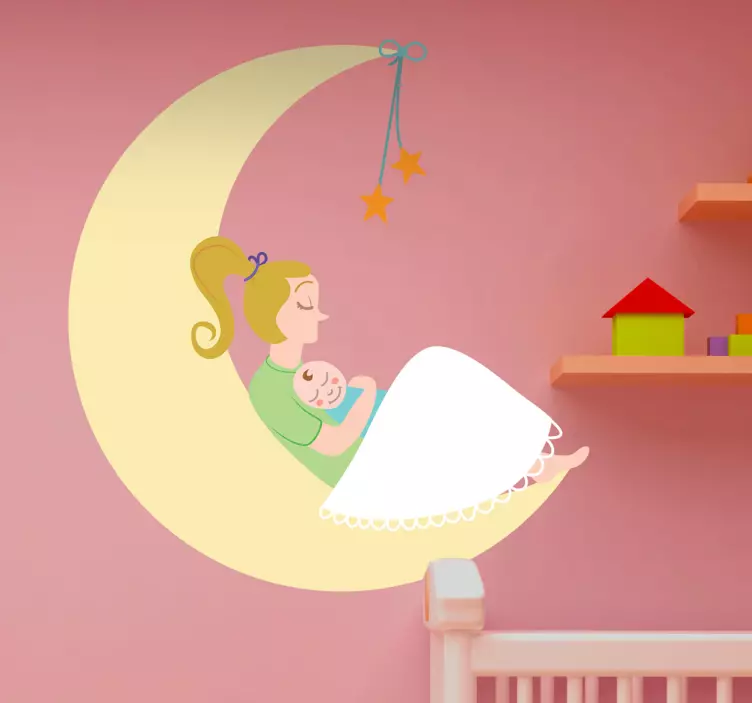 Adesivo cameretta mamma bebè e luna - TenStickers