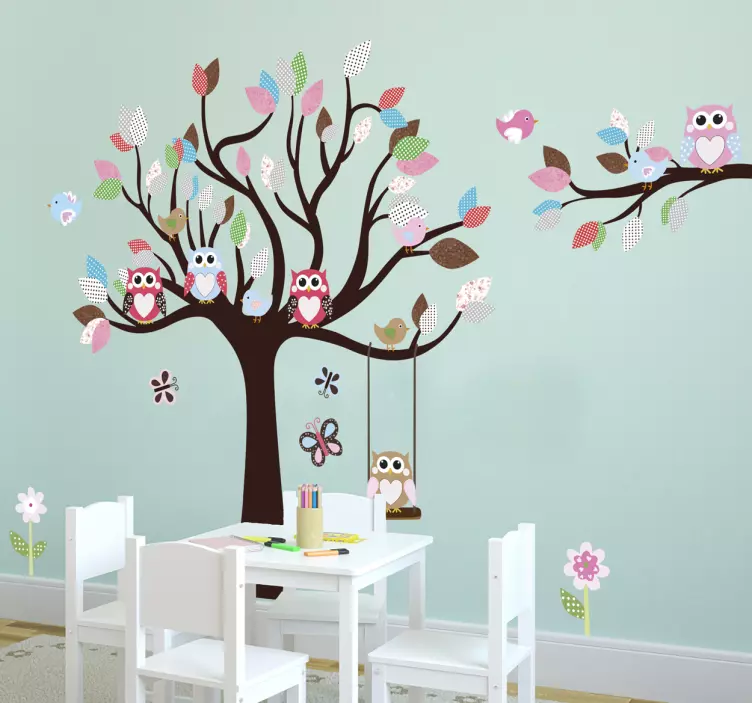 Adesivo camerette gufi albero - TenStickers