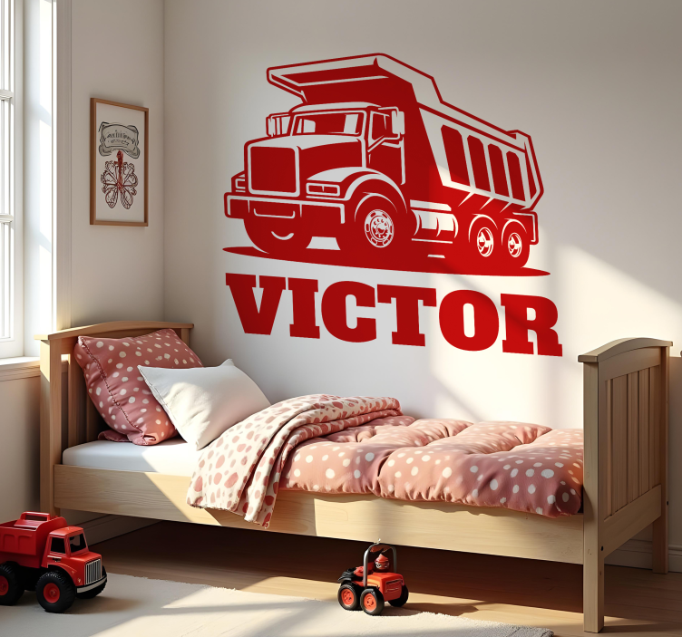 Adesivo murale bambini camion da costruzione personalizzato - TenStickers