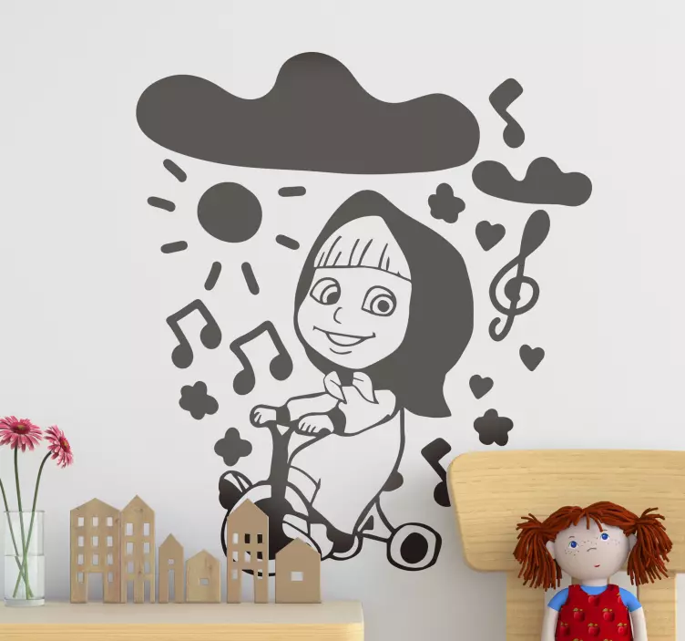 adesivo cartone animato di Masha in triciclo - TenStickers