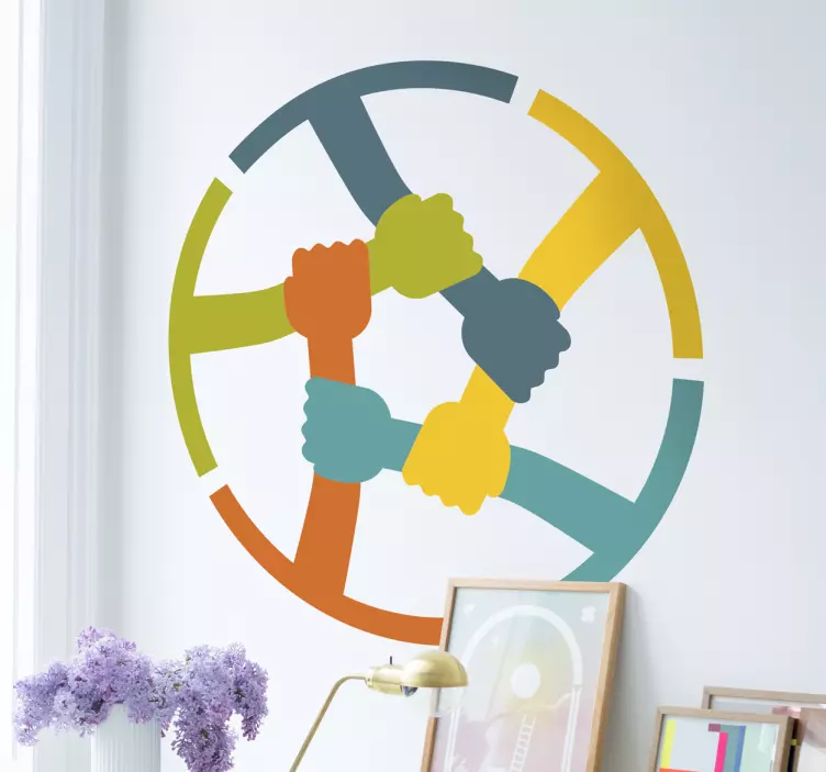 Adesivo circolare solidale mani colorate - TenStickers