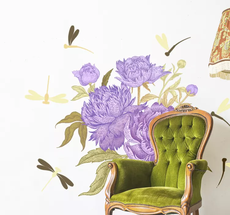 Adesivo composizione di peonie lavanda - TenStickers