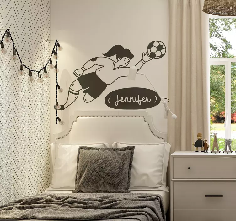 Adesivo con calciatrice che para e nome - TenStickers