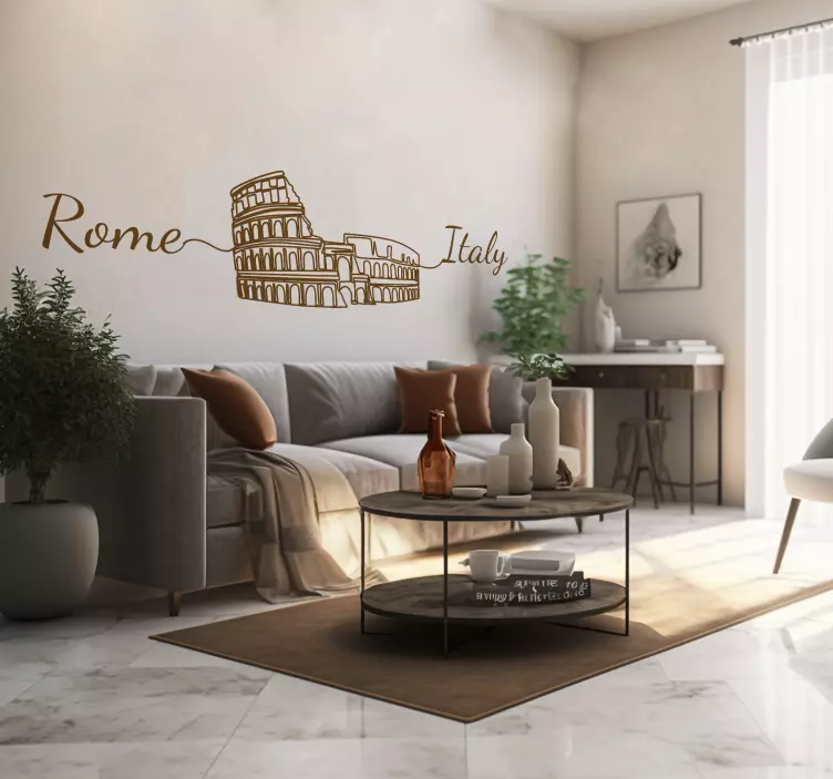 Adesivo murale soggiorno con il Colosseo e "Roma" e "Italia" - TenStickers