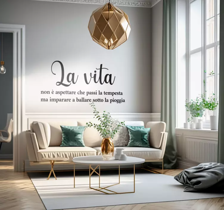 Adesivo murale soggiorno con scritta motivazionale la vita - TenStickers