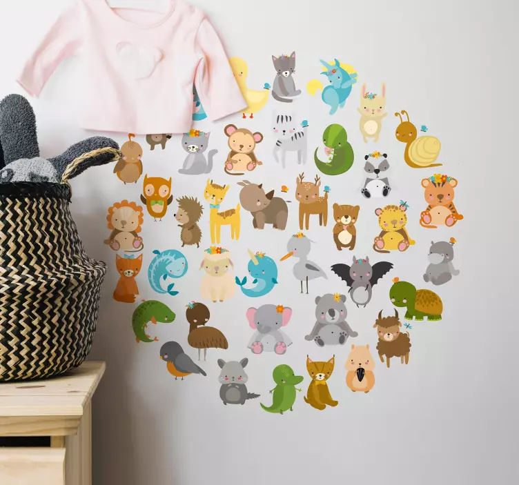 Adesivo da parete circolare con animali - TenStickers