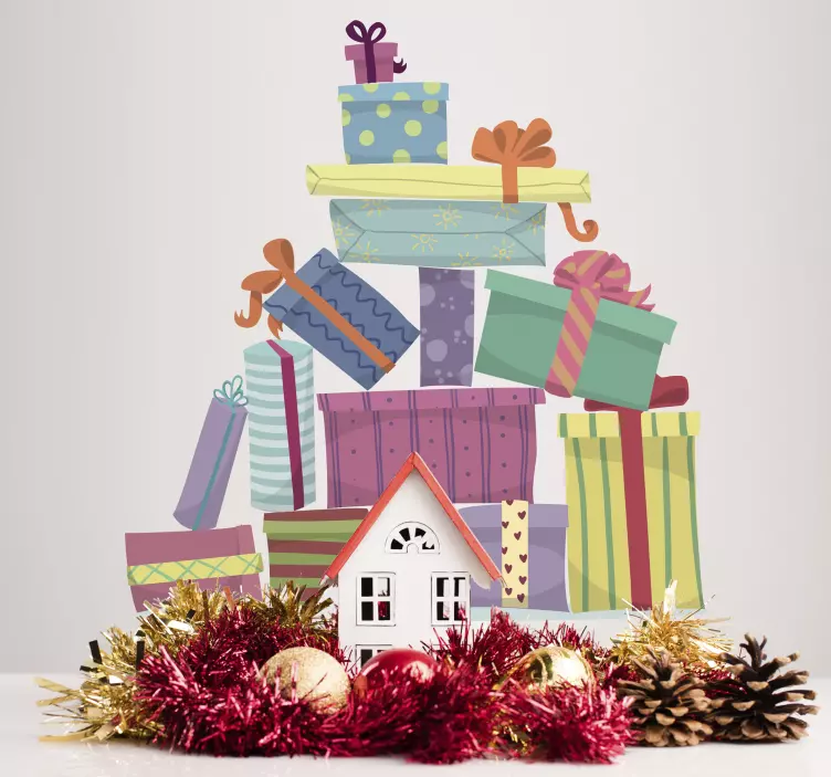 Adesivo da parete natalizio montagna regali - TenStickers