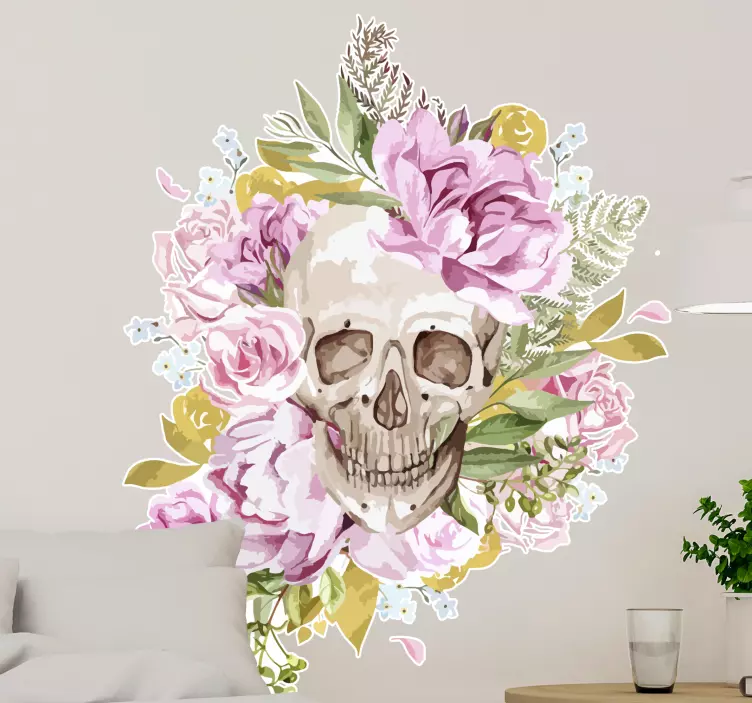 Adesivo decorativo accento floreale con teschio - TenStickers