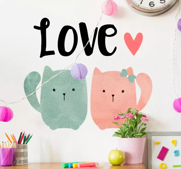 Adesivo decorativo coppia di gattini love - TenStickers