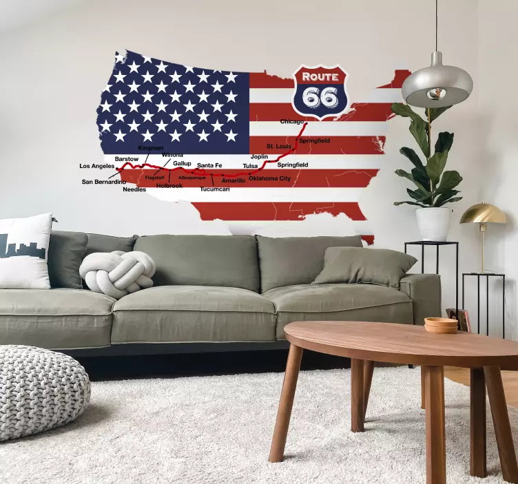 Adesivo decorativo Mappa Route 66 - TenStickers
