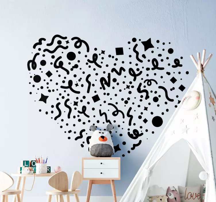 Adesivo decorativo motivo a forma di cuore con coriandoli - TenStickers