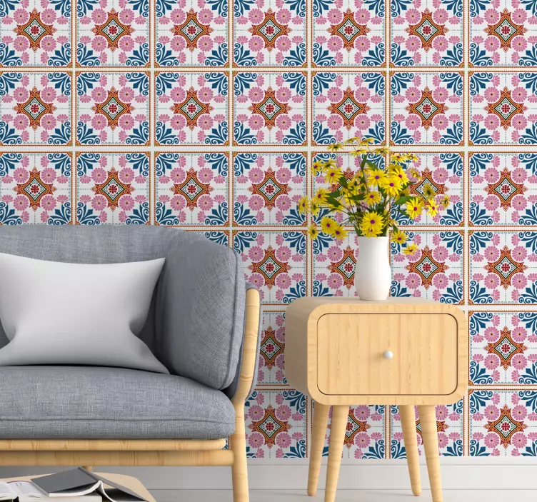 Adesivo decorativo piastrelle floreali colorate - TenStickers