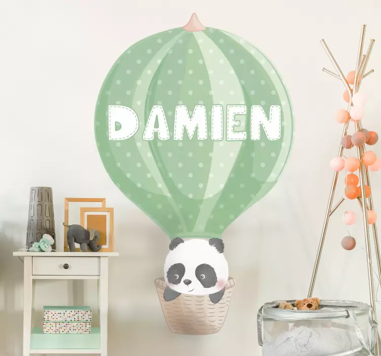 Adesivo murale bambini panda con nome mongolfiere - TenStickers