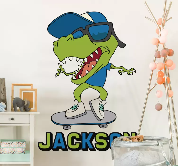Adesivo dinosauro skateboarder con nome - TenStickers