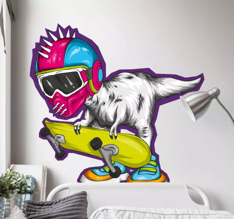 Adesivo dinosauro skater cool - TenStickers