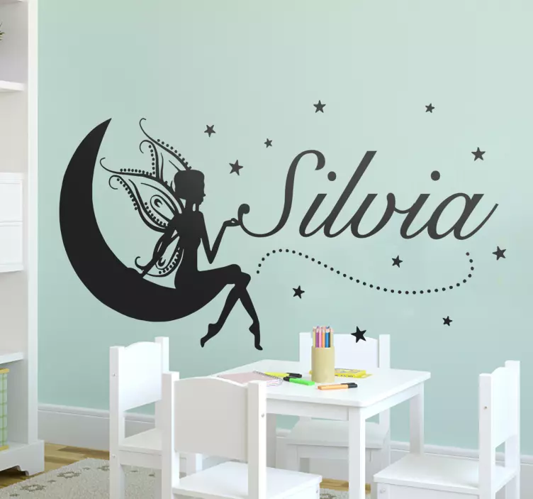 Adesivo murale bambini con fata e luna personalizzabile - TenStickers