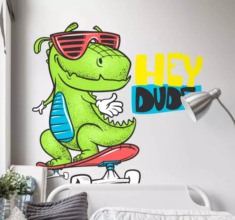 Adesivo figura di dinosauro skateboarder - TenStickers