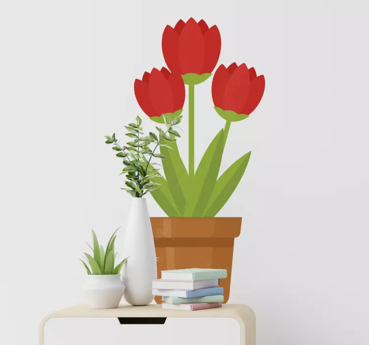 Adesivo murale fiore Bicchiere di fiori rossi - TenStickers