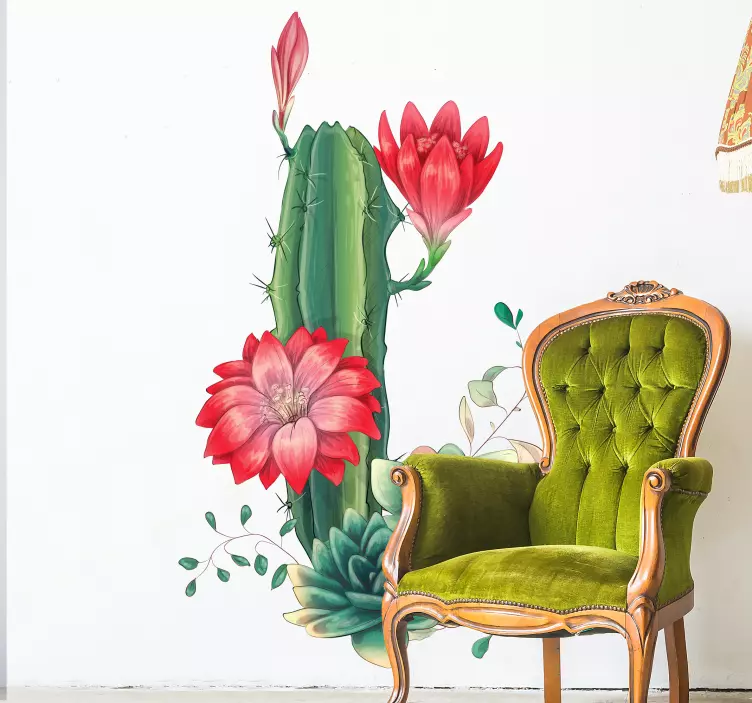 Adesivo murale fiore Cactus grandi fiori rossi - TenStickers