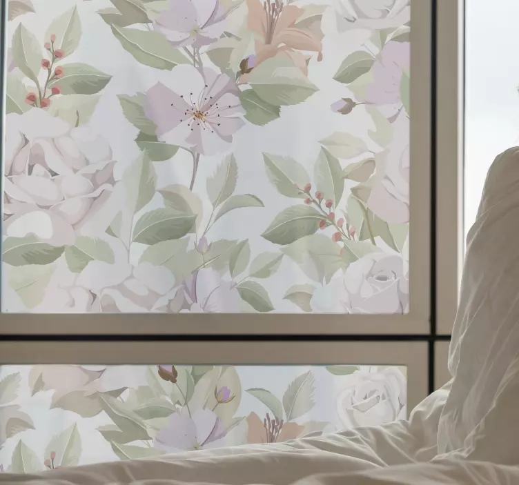 Adesivo per vetro delicata composizione floreale - TenStickers