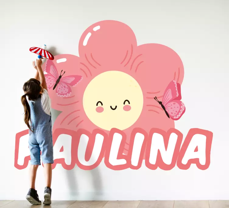 Adesivo murale fiore Farfalle in rosa con - TenStickers