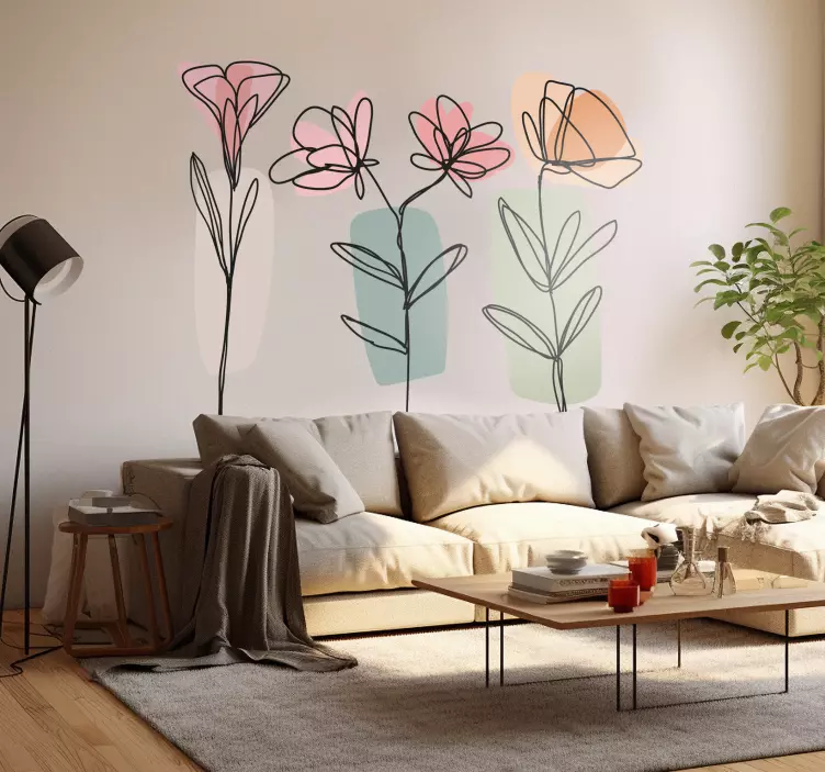 Adesivo murale fiore fiori di linea artistica - TenStickers