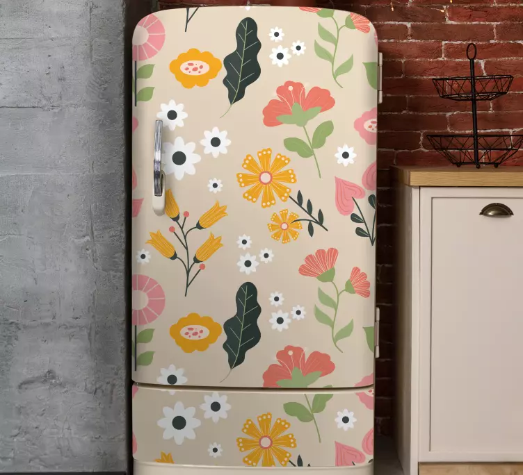 Adesivo per frigo motivo floreale beige - TenStickers