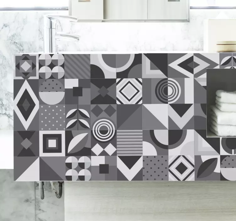 Adesivo bagno motivo geometrico grigio - TenStickers