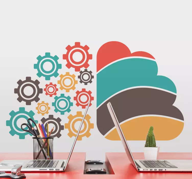 Adesivo geometrico motivi ingranaggio colorati - TenStickers