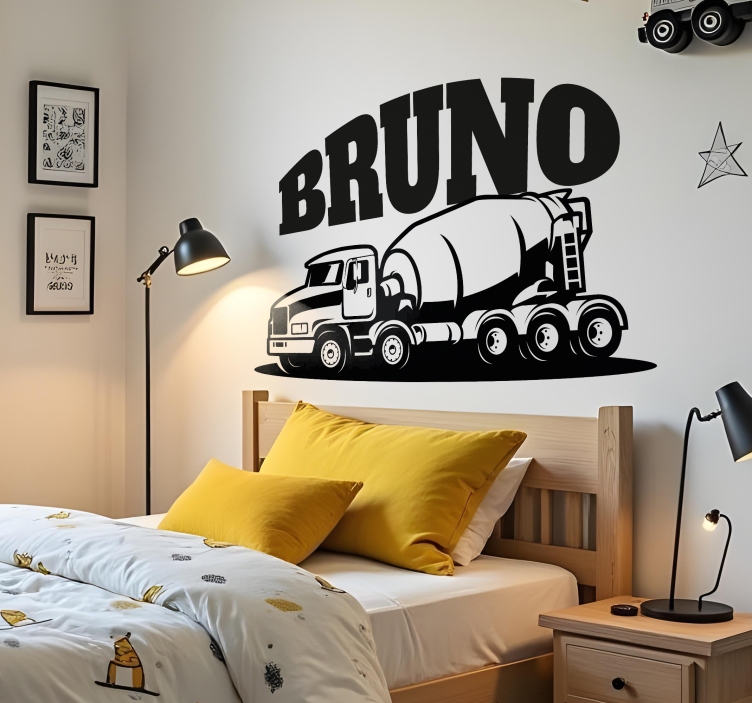 Adesivo murale bambini camion betoniera personalizzato - TenStickers