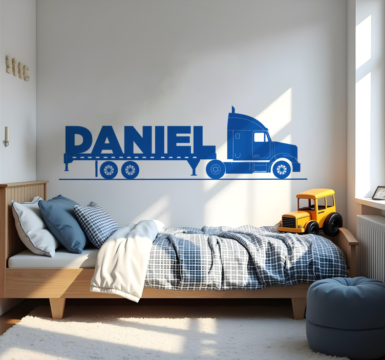 Adesivo murale bambini camion lungo con nome - TenStickers