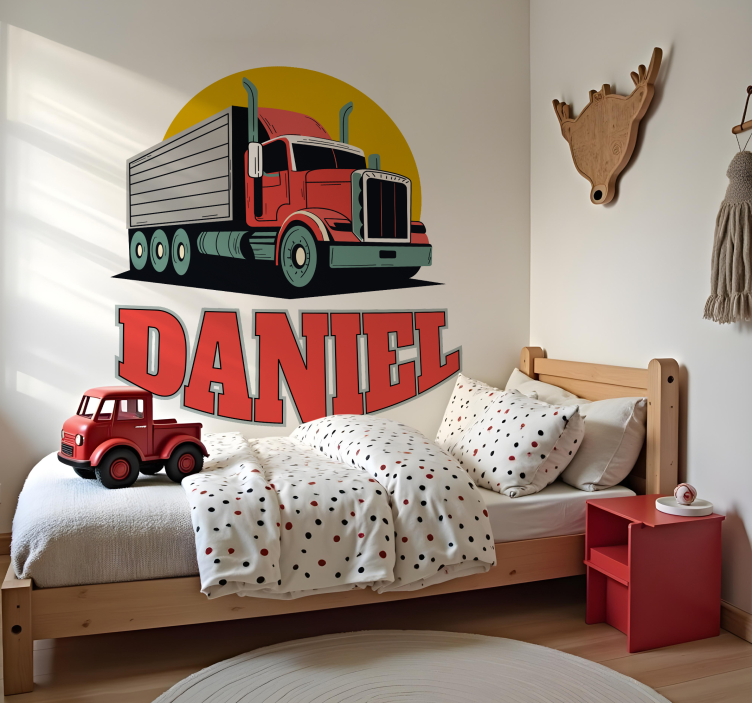 Adesivo murale bambini camion rosso personalizzato - TenStickers