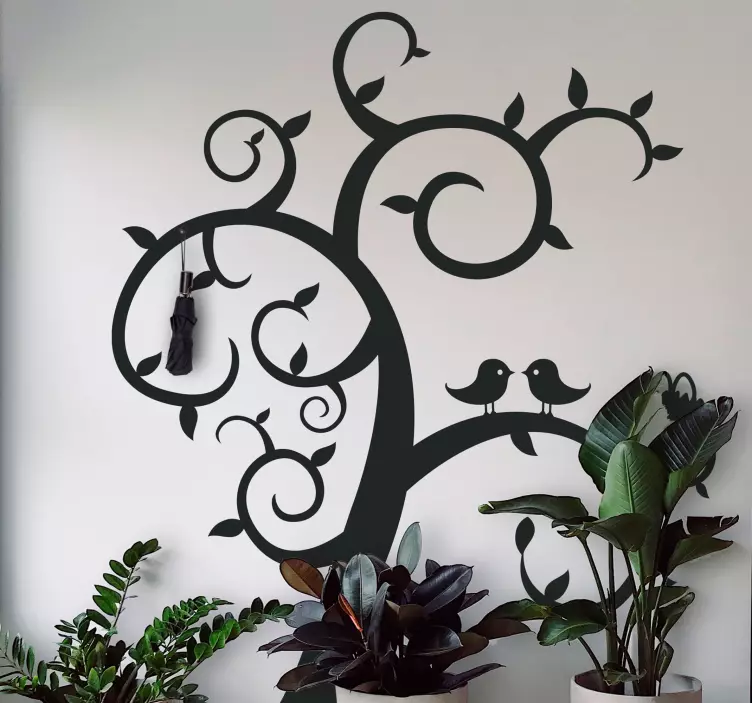 Adesivo gruccia uccelli su un albero - TenStickers