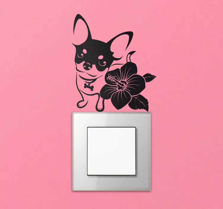Adesivo interruttore chihuahua con fiore - TenStickers