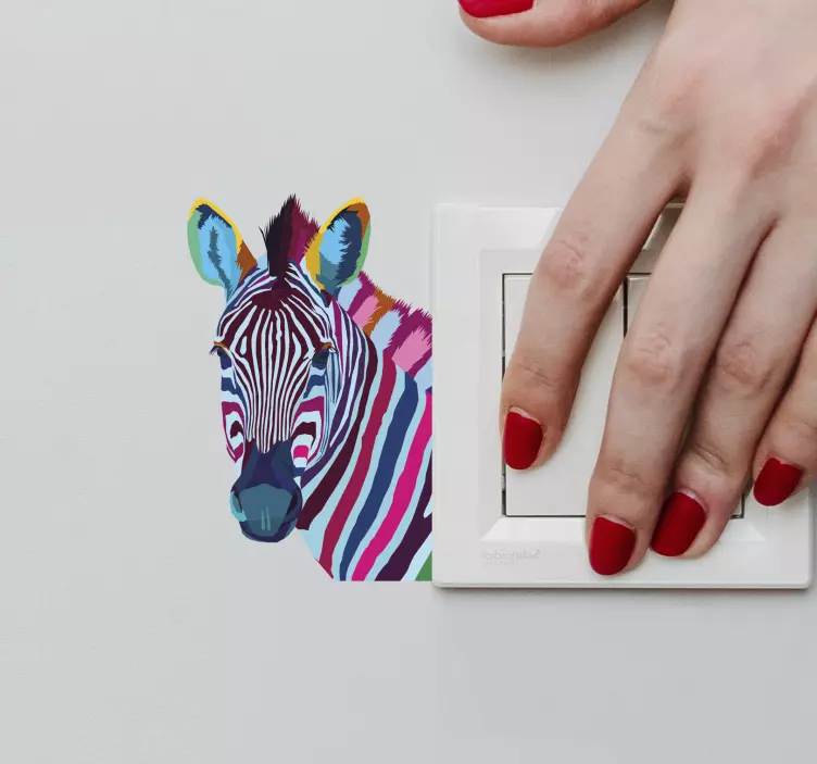 Adesivo interruttore faccia di zebra colorata - TenStickers
