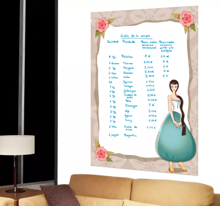 Adesivo lavagna cancellabile dama con fiori - TenStickers