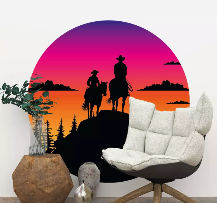 Adesivo località silhouette di cavalieri al tramonto - TenStickers