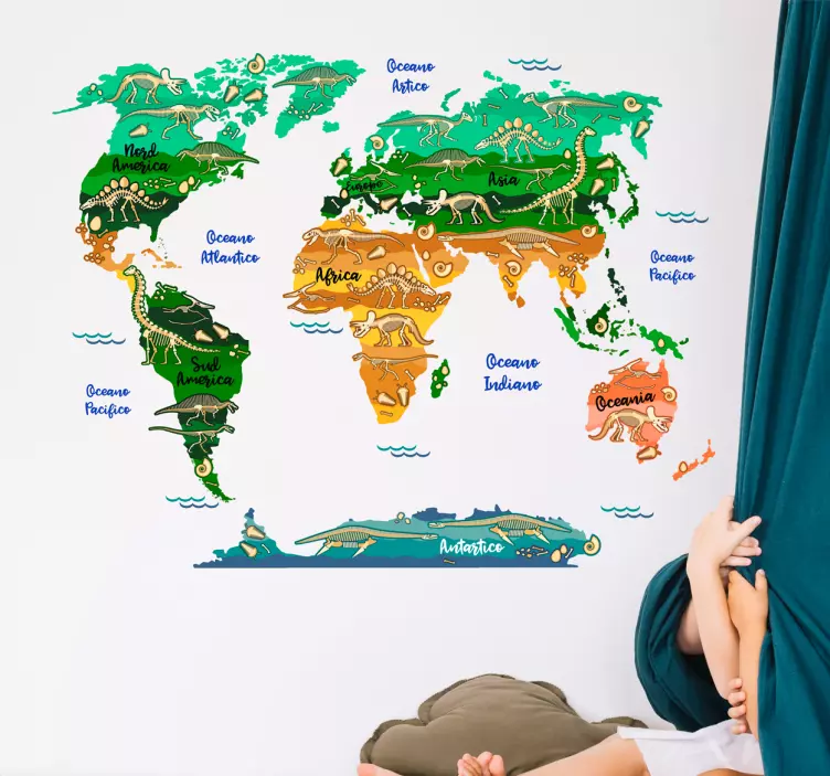 Adesivo mappamondo con dinosauri - TenStickers