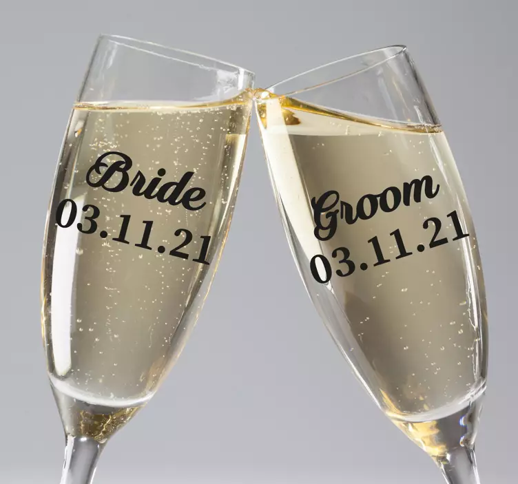Adesivo matrimonio calici da champagne personalizzati - TenStickers