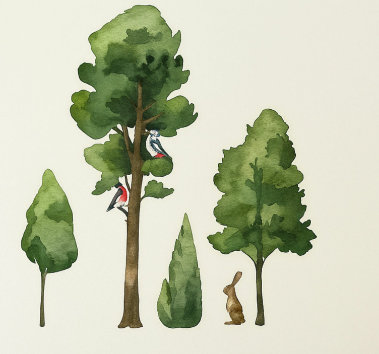 Adesivo murale alberi di legno ad acquerello - TenStickers