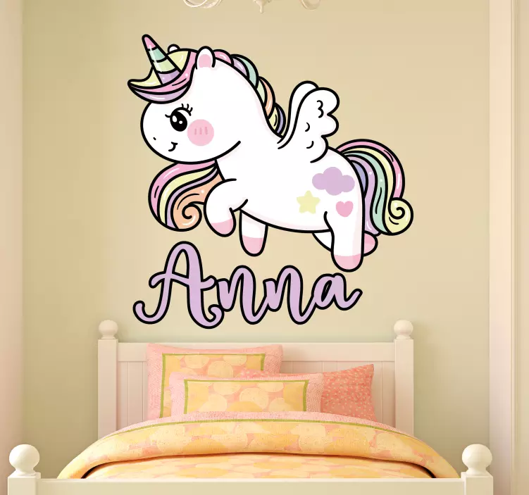 Adesivo murale bambini statuina di unicorno personalizzata - TenStickers