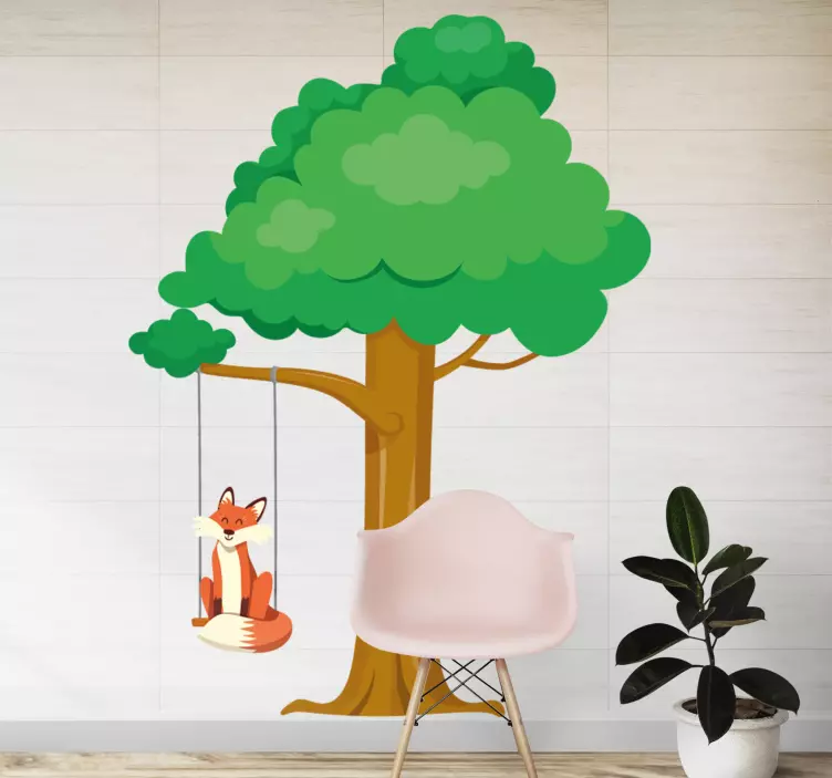 Adesivo murale bambini albero della volpe giocosa - TenStickers