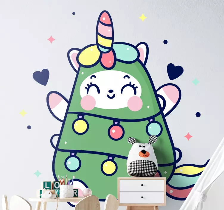 Adesivo murale bambini albero dell'unicorno allegro - TenStickers