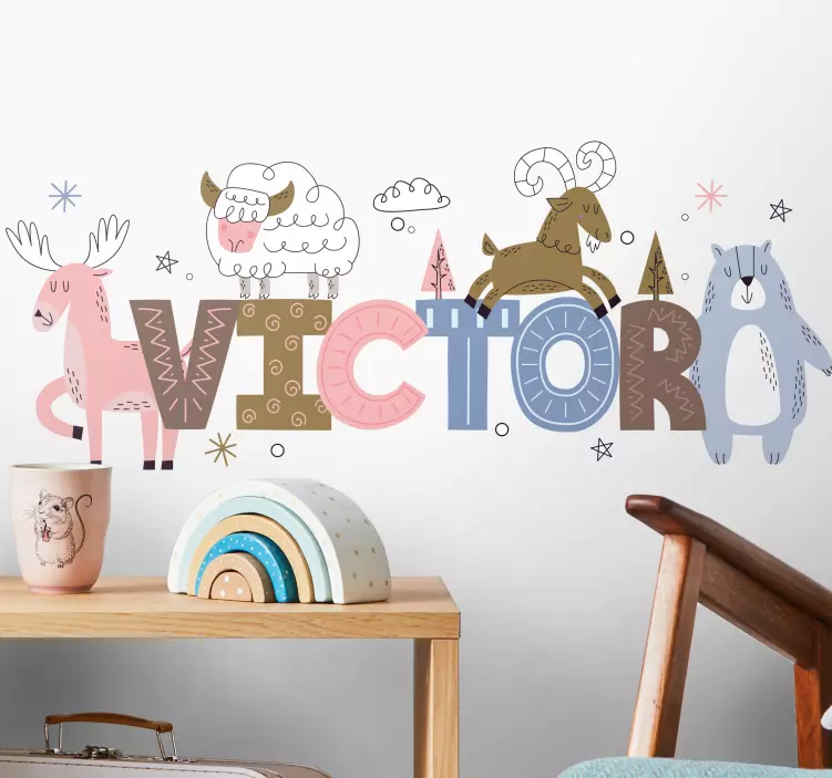 Adesivo murale bambini animali con nome - TenStickers