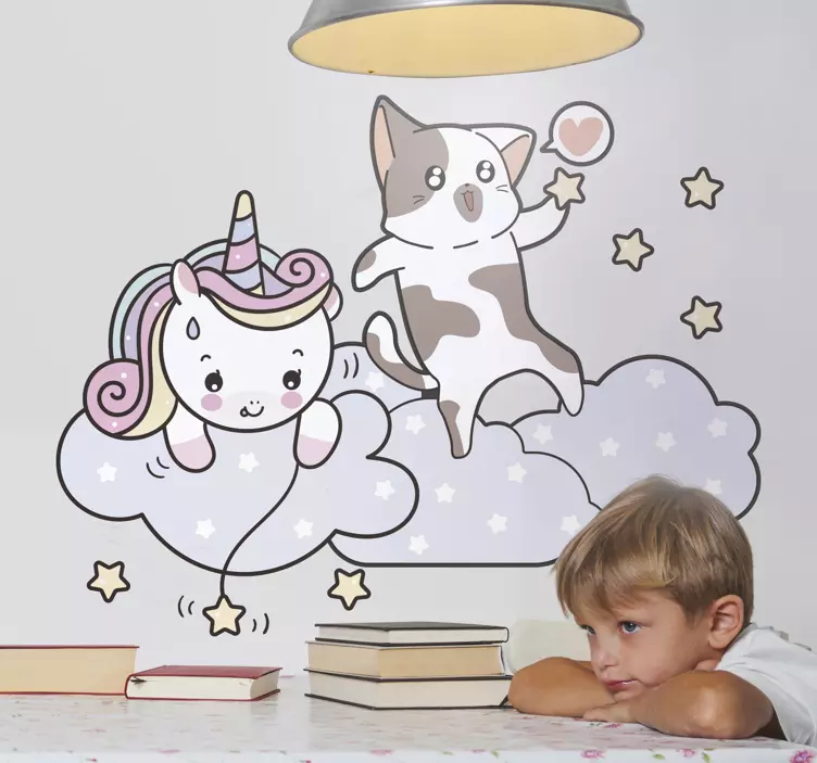 Adesivo murale bambini avventura di unicorno giocosa - TenStickers