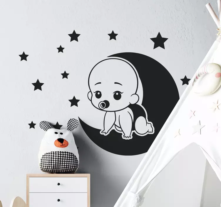 Adesivo murale bambini bambino che striscia luna - TenStickers